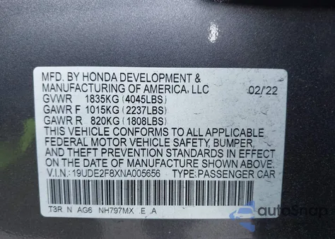 2022 Acura Ilx Premium A-Spec Packages/Technology A-Spec Packages из США, поврежденный, VIN 19UDE2F8XNA005656